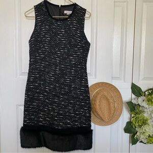 Calvin Klein shift dress with fur bottom size 6 winter Christmas